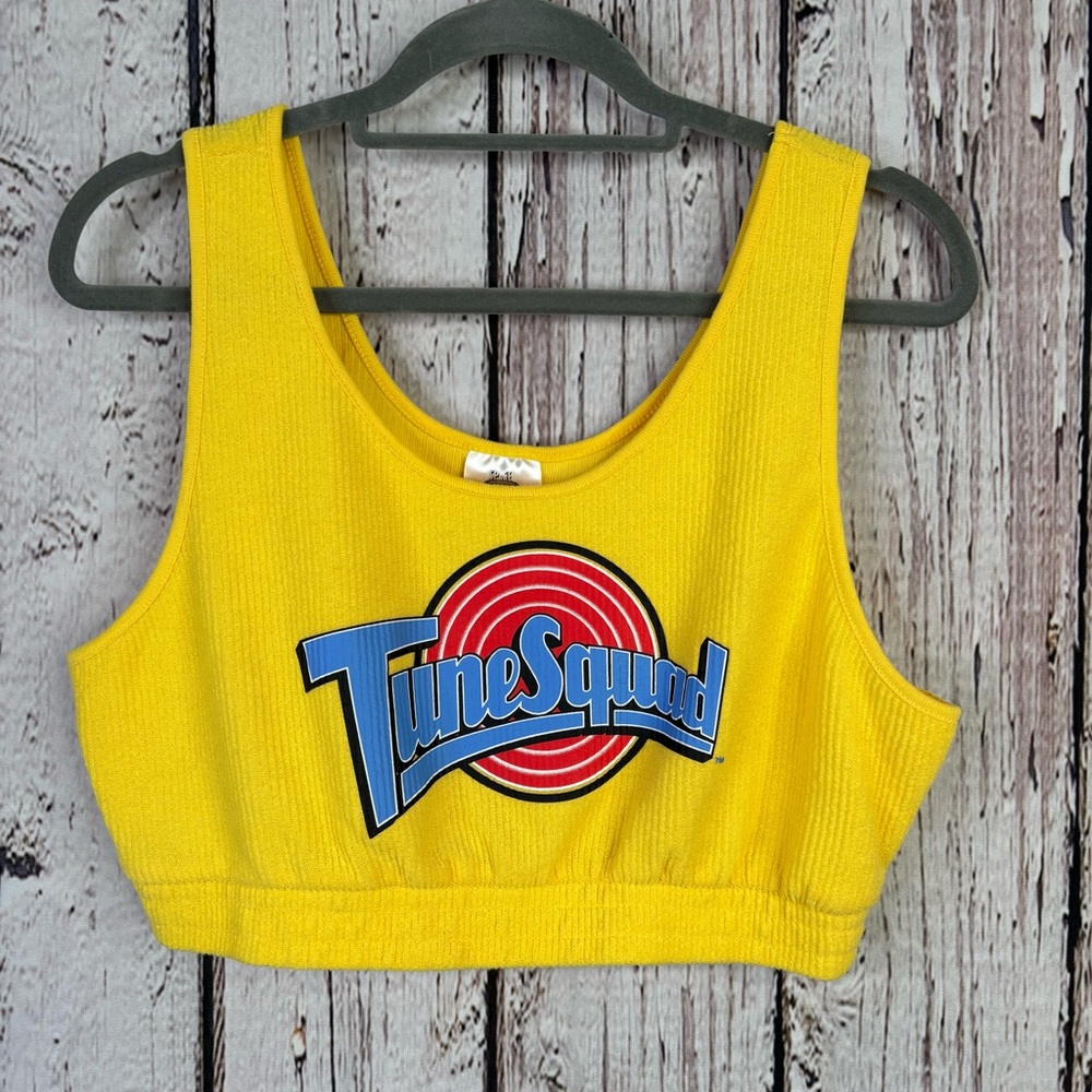 Space Jam Tune Square Cropped Tank Top Bra Top‎ Yellow Women’s XL Ribbed Stretch